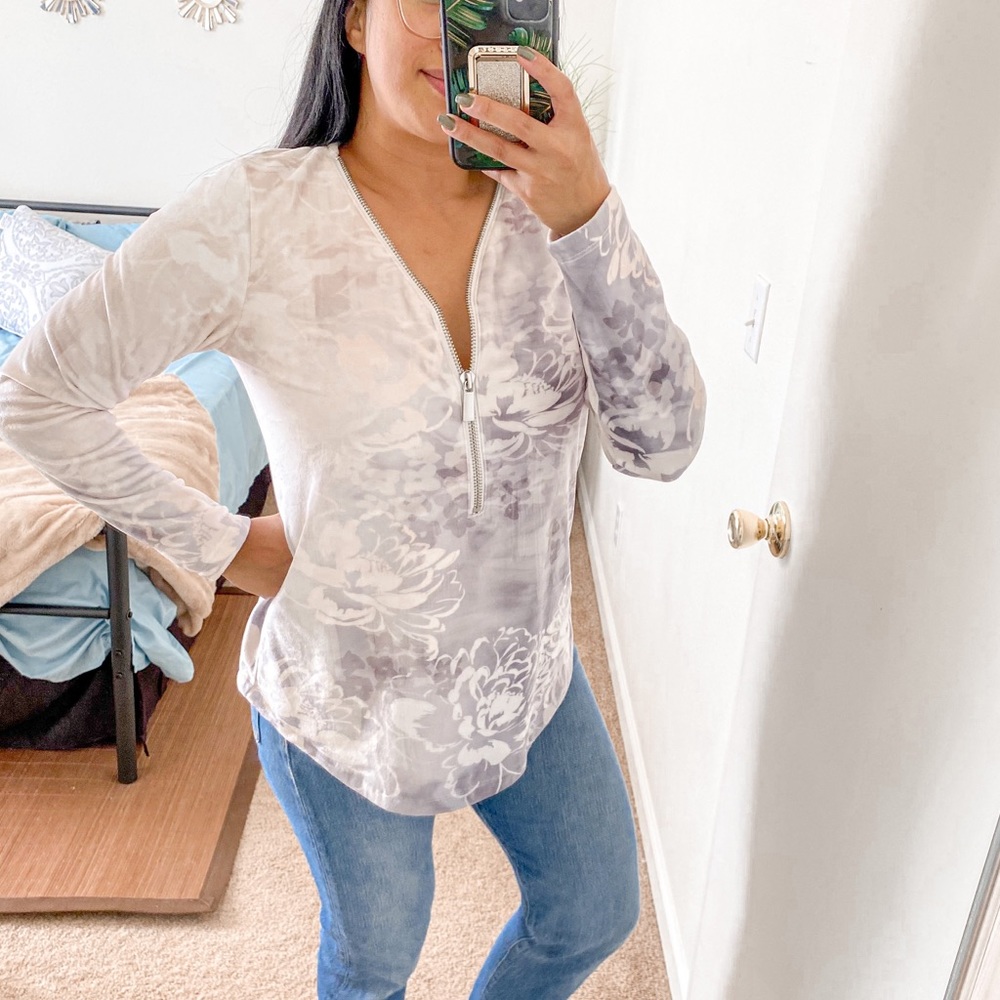 Soft Surroundings Ombre floral zip front long sleeve top